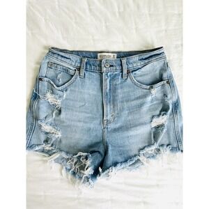 Abercrombie Fitch Ultra High Rise MomJean Shorts Womens Size 10 Blue‎ Distressed